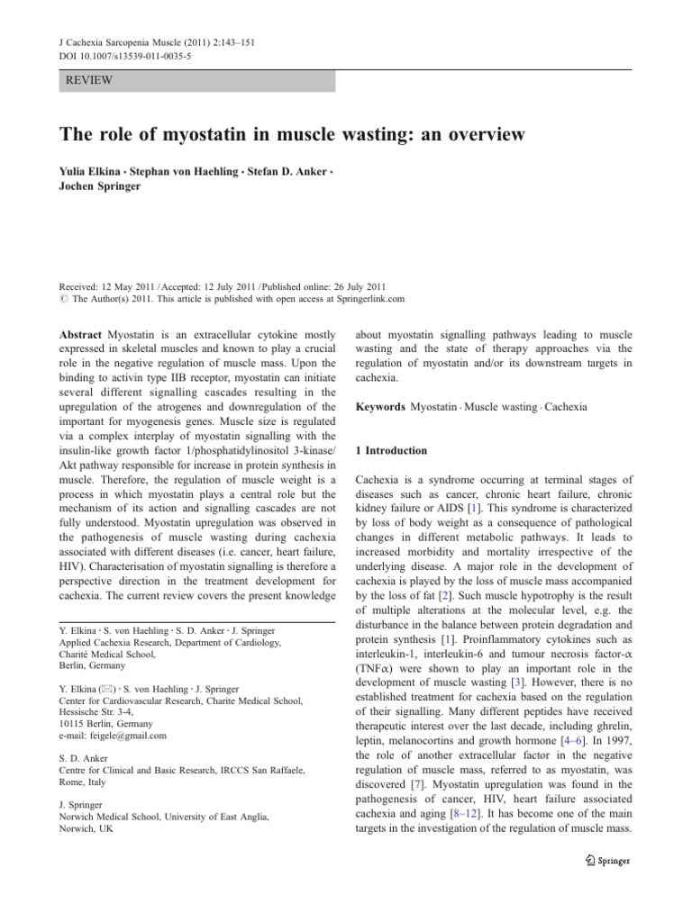 The role of myostatin in muscle wasting: an overview | PDF | Protein ...