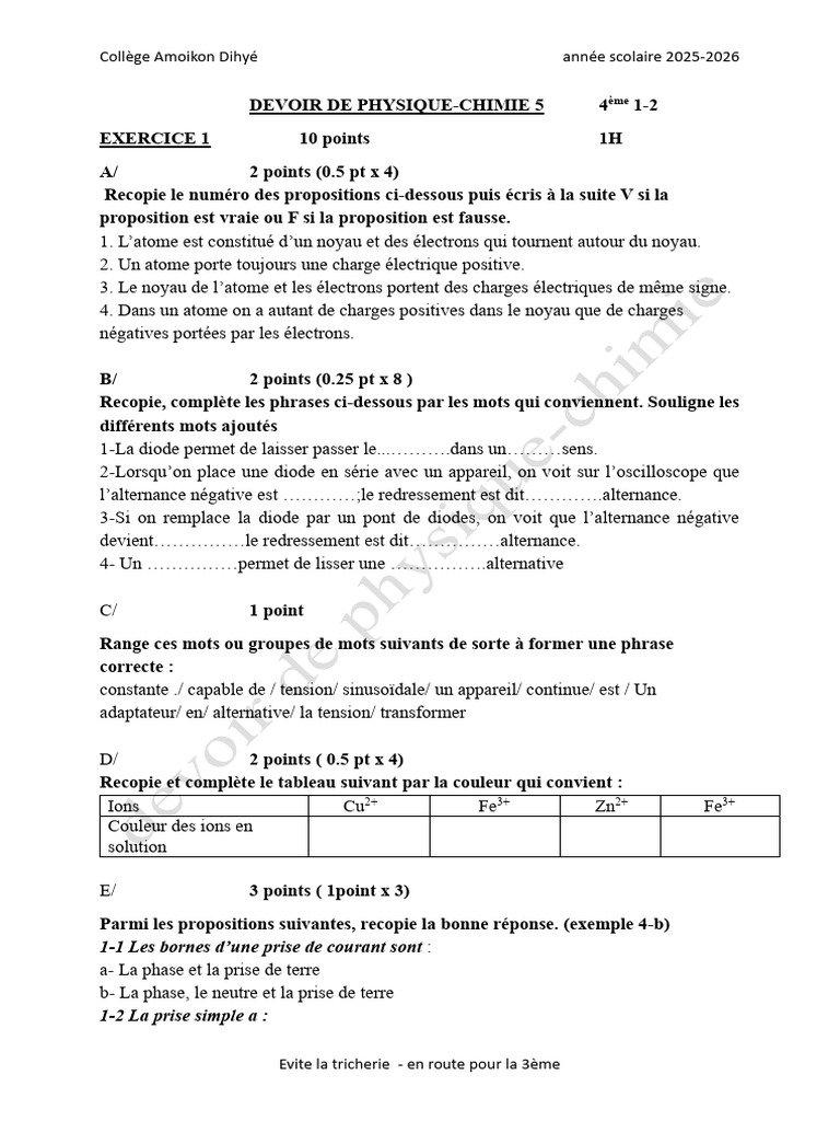 Devoir de Physique | PDF | Diode | Atomes