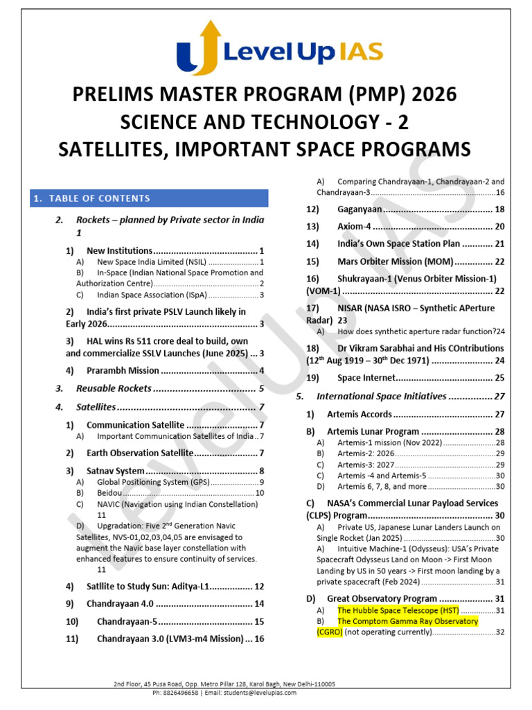 PMP 2026 Science 2 Satellites Space Programs India and World | PDF ...