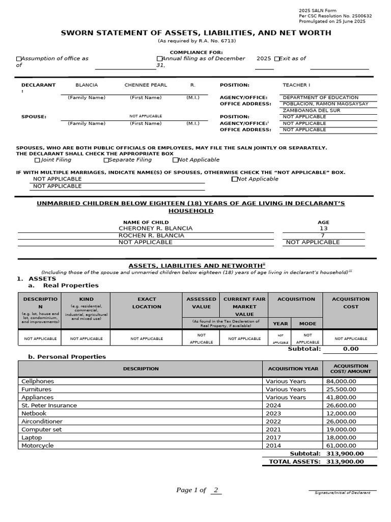 1 a Rules Annex a 2025 SALN Form Updated Form as of 3 February 2026 ...