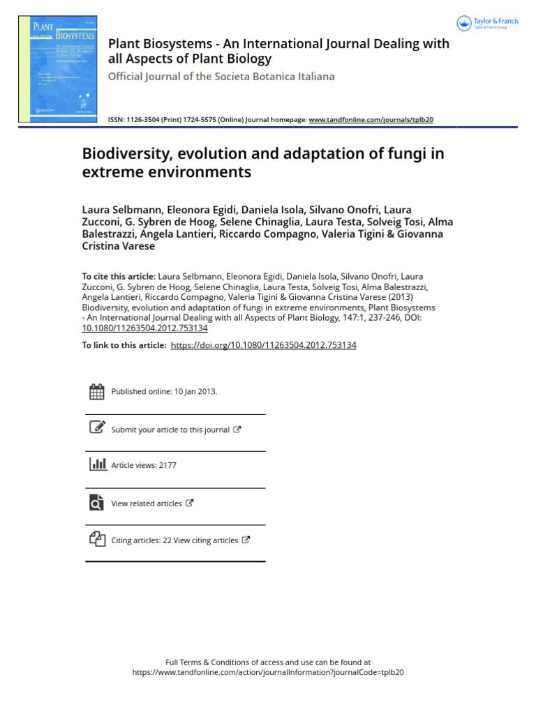 Biodiversity Evolution and Adaptation of Fungi in Extreme Environments ...
