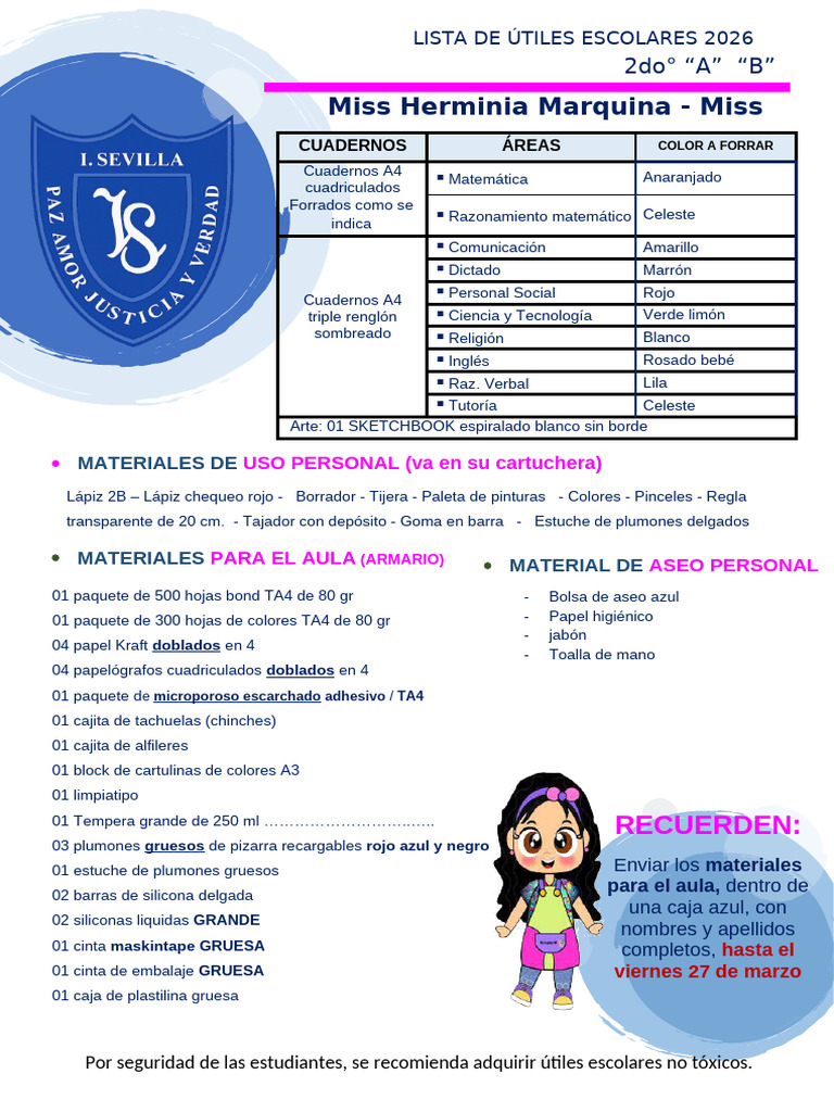 Lista de Útiles 2do Grado | PDF | Papelería | Materiales de ...