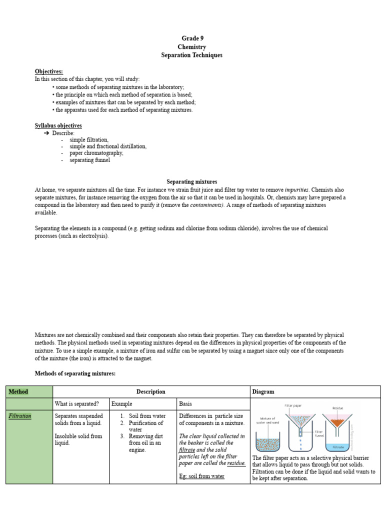 Separation Techniques | PDF | Mixture | Filtration