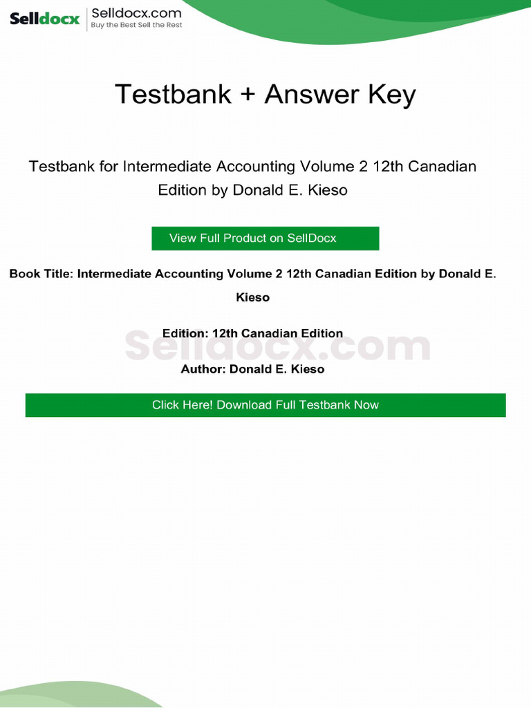 Testbank for Intermediate Accounting Volume 2 12th Canadian Edition by ...