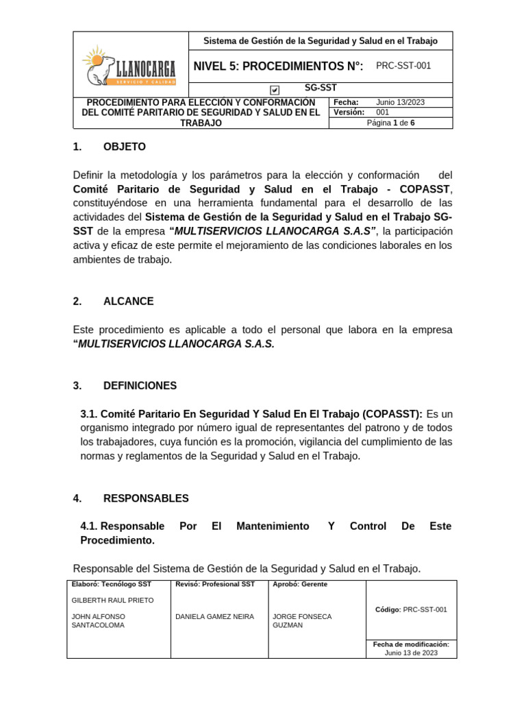 PRC-SST-001 Procedimiento Para Elección y Conformación Del COPASST | PDF