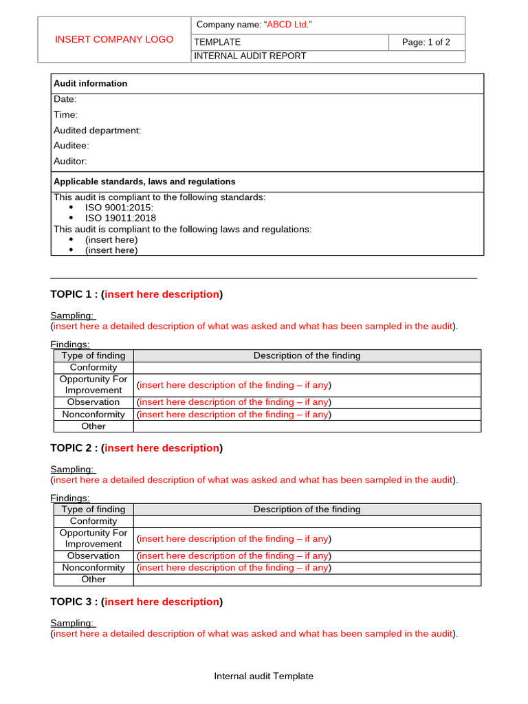 03 - FRM - Internal Audit Template | PDF | Auditor's Report | Audit