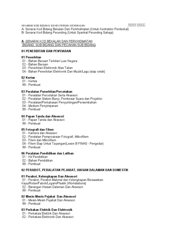 Senarai Kod Bidang Kementerian Kewangan Pdf