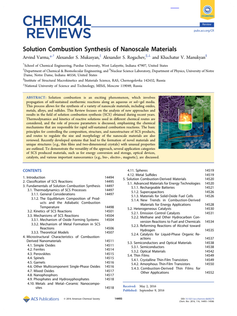 Solution Combustion Synthesis of Nanoscale Materials | PDF | Chemical ...
