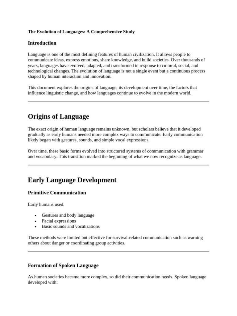 The Evolution of Languages A Comprehensive Study | PDF | Origin Of ...