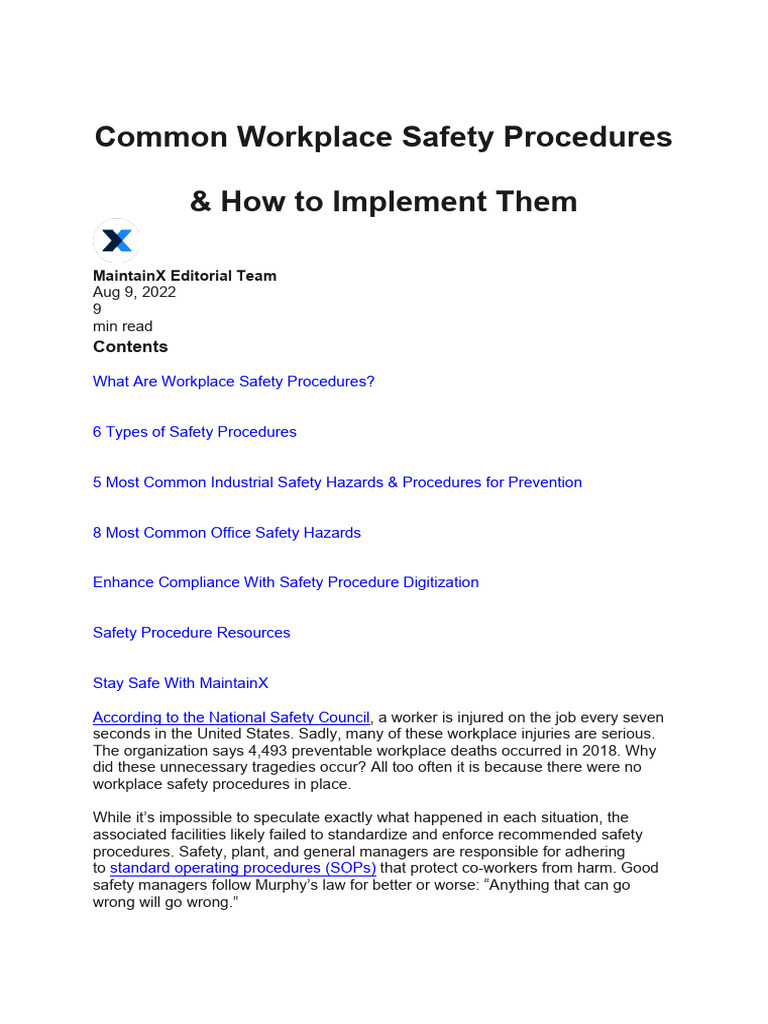 Common Workplace Safety Procedures | PDF