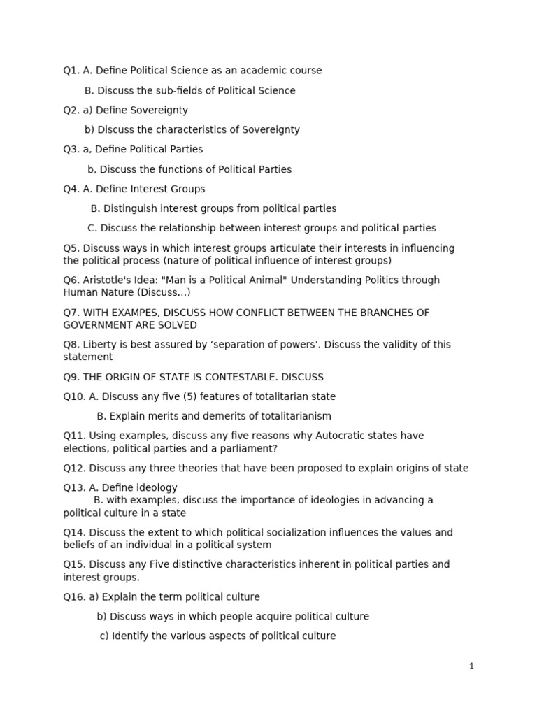 Group Work Politics Questions | PDF | State (Polity) | Sovereignty