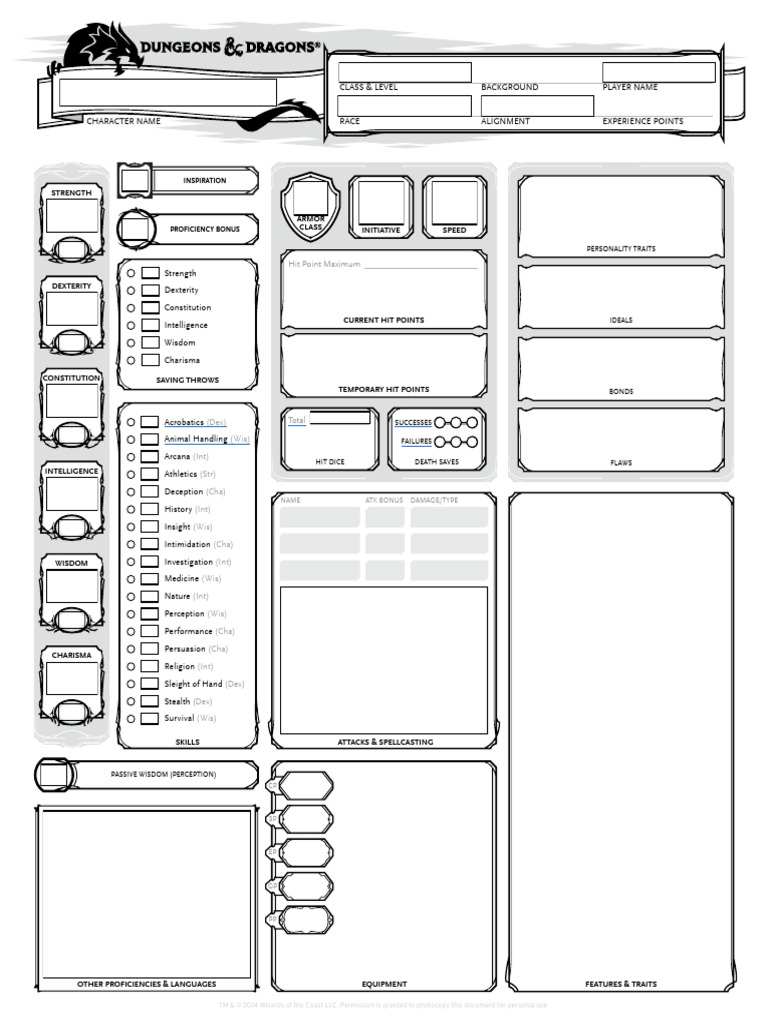 DD Character Sheet 5e Fillable | PDF | Gary Gygax Games | Role Playing ...