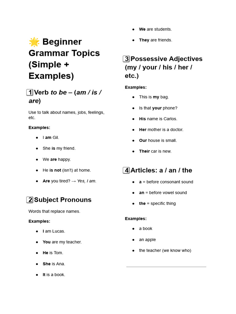 ? Beginner Grammar (1) | PDF | Subject (Grammar) | Linguistic Morphology