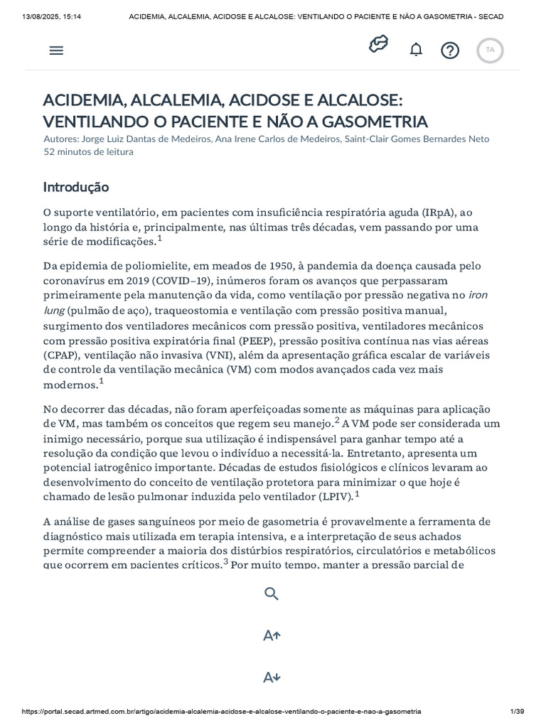 Acidemia, Alcalemia, Acidose e Alcalose - Ventilando o Paciente e Não A ...
