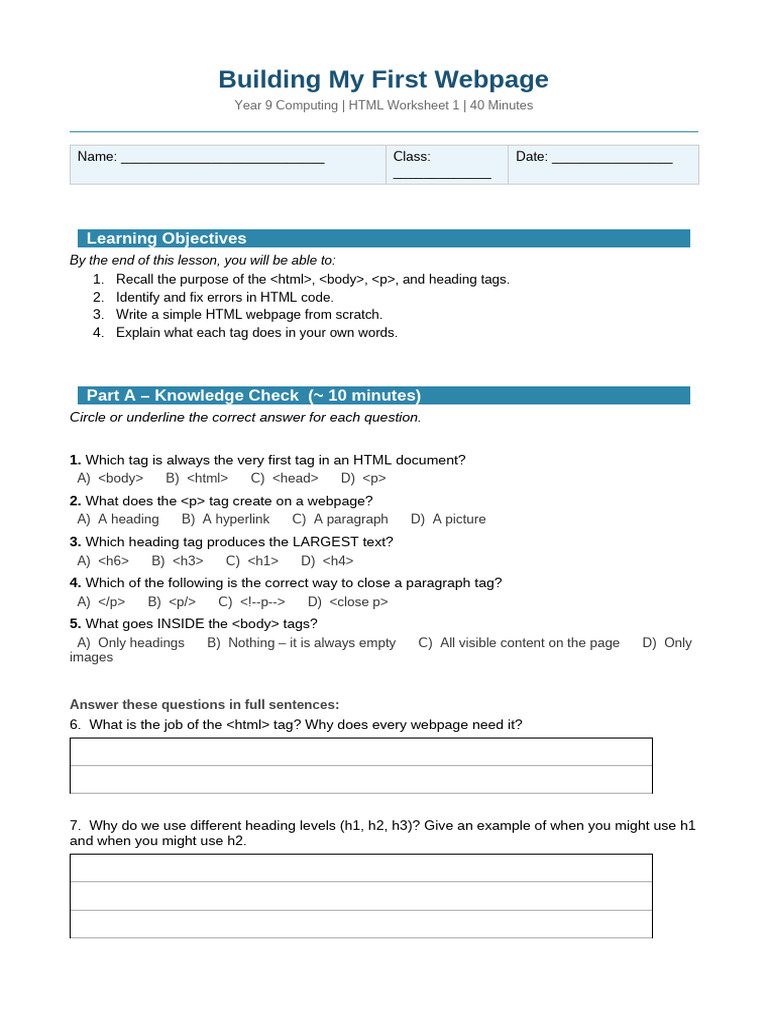 HTML Project_Worksheet 1(Independent Activity | PDF | Html