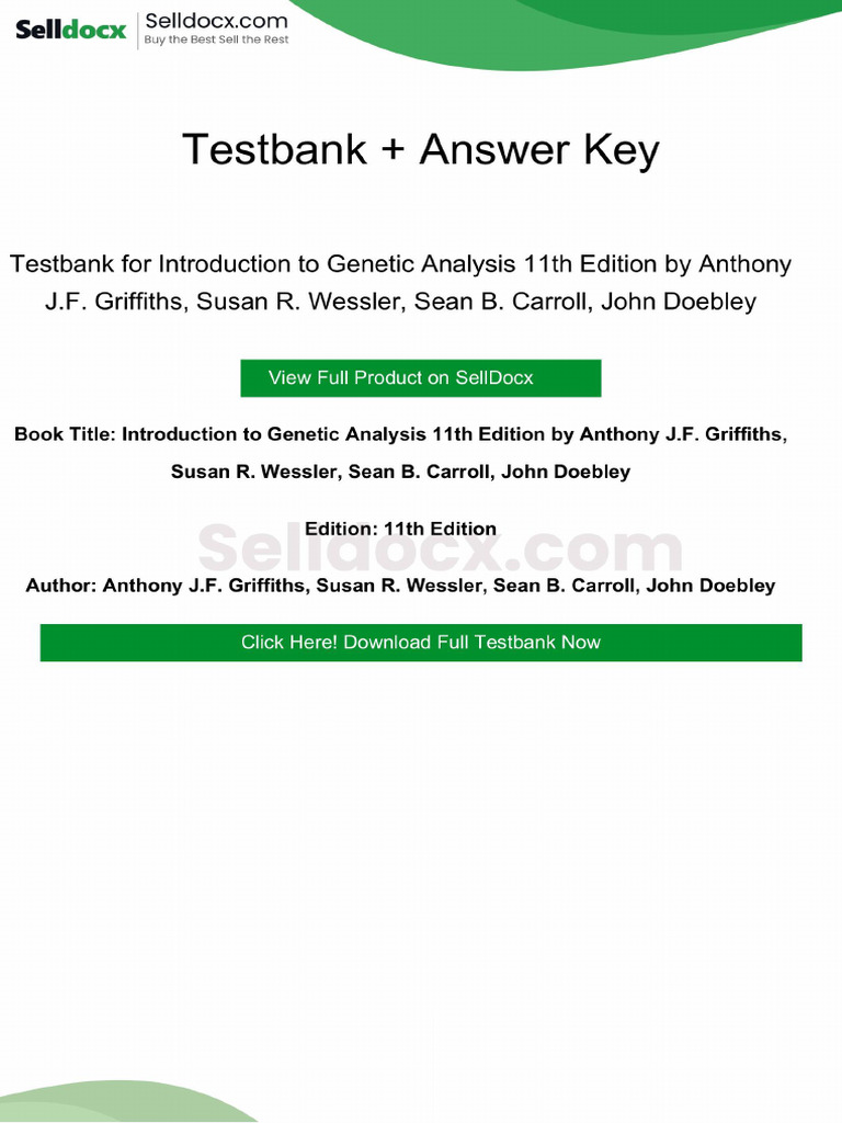 Testbank for Introduction to Genetic Analysis 11th Edition by Anthony J ...