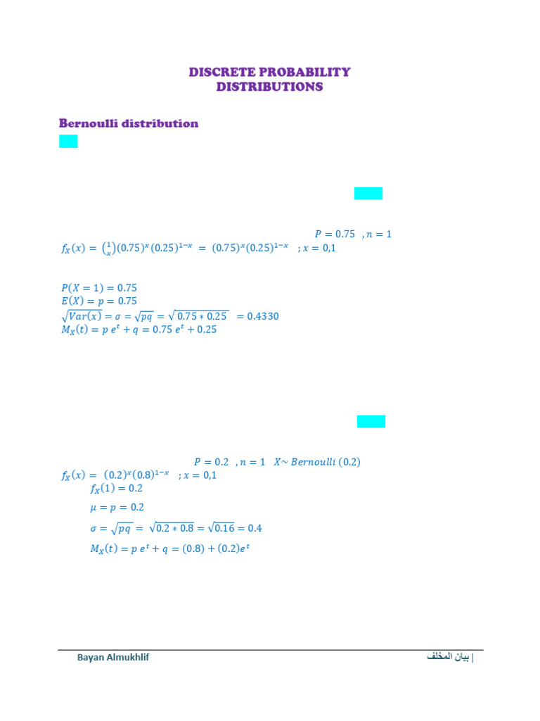 Bernoulli Exercises | PDF | Probability Distribution | Probability Theory