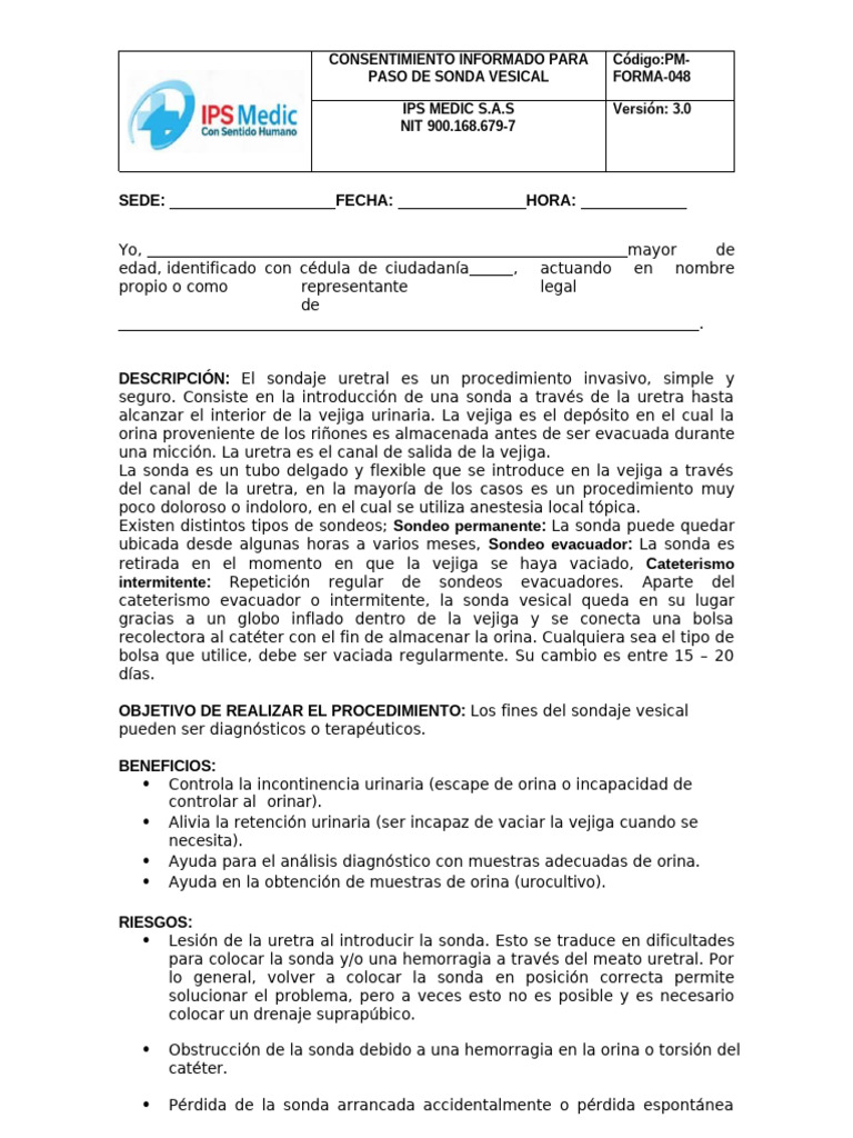 (PM-ForMA-048) Consentimiento Informado Paso de Sonda_V3 | PDF ...