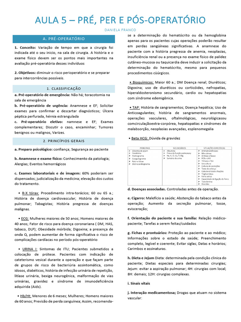 Aula 5 - Pré, Per, Pós Operatório | PDF | Diabetes | Remédio