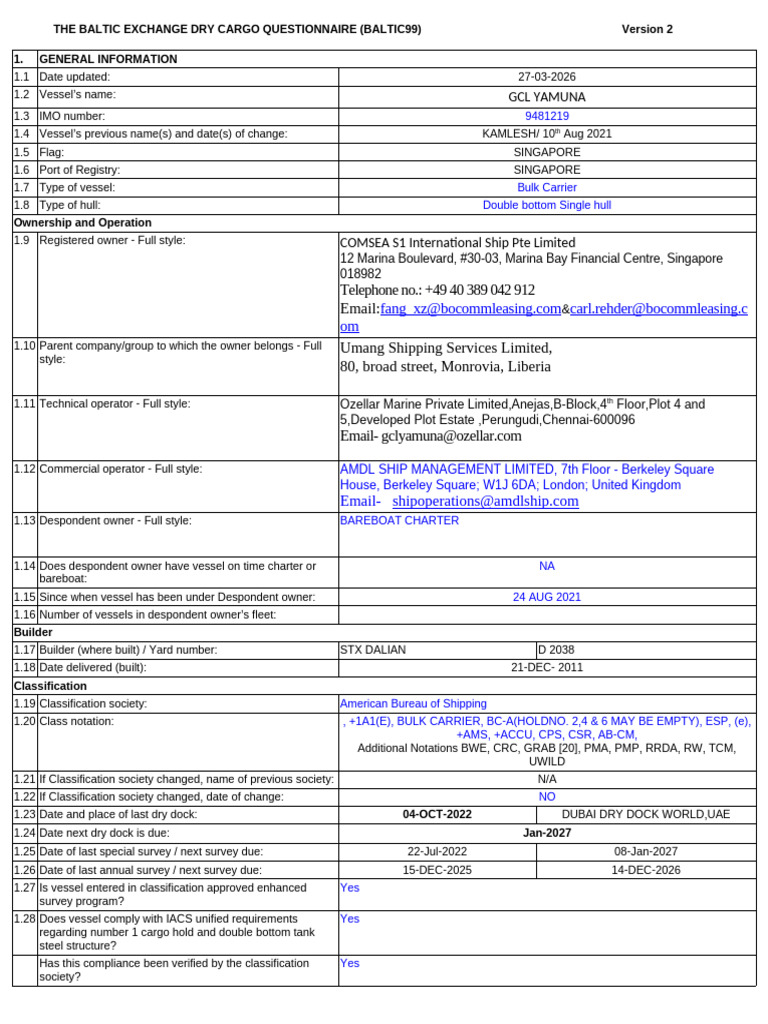 Baltic Questionnaire-March 2026 | PDF | Tonnage | Crane (Machine)