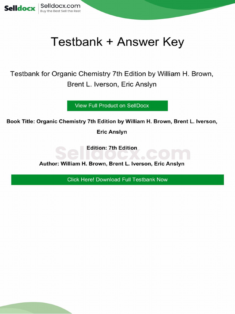 Testbank for Organic Chemistry 7th Edition by William H. Brown, Brent L ...
