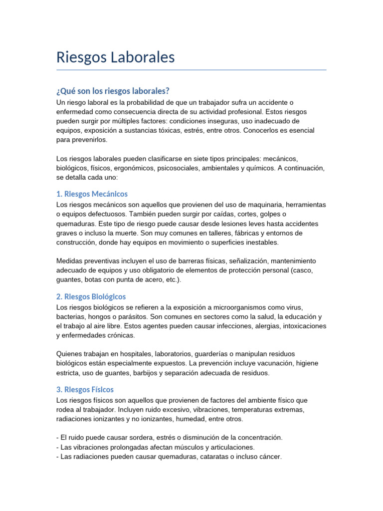 Riesgos Laborales Desarrollado | PDF