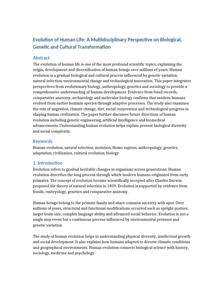 Evolution of Human Life Research Paper | PDF