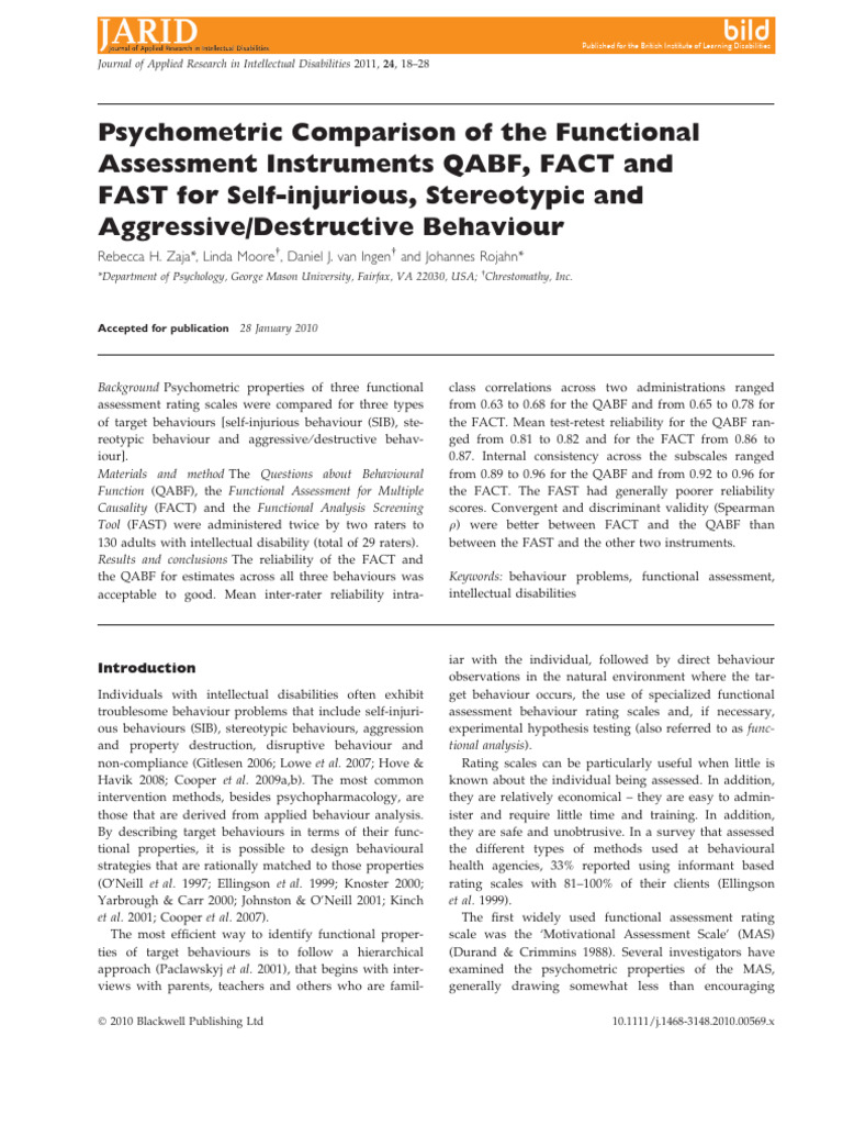Psychometric Comparison of the Functional Assessment Instruments QABF ...