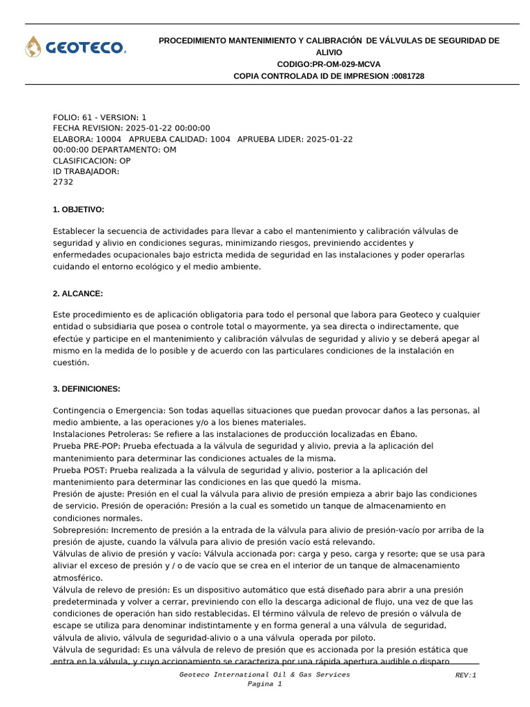 27 PR-OM-029-MCVA | PDF | Calibración | Tornillo