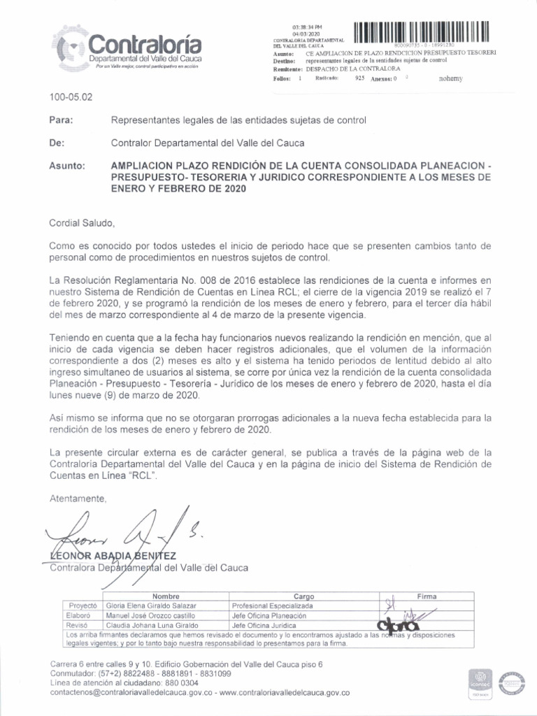 RCL Circular 925 Rendicion 2020-2 | PDF
