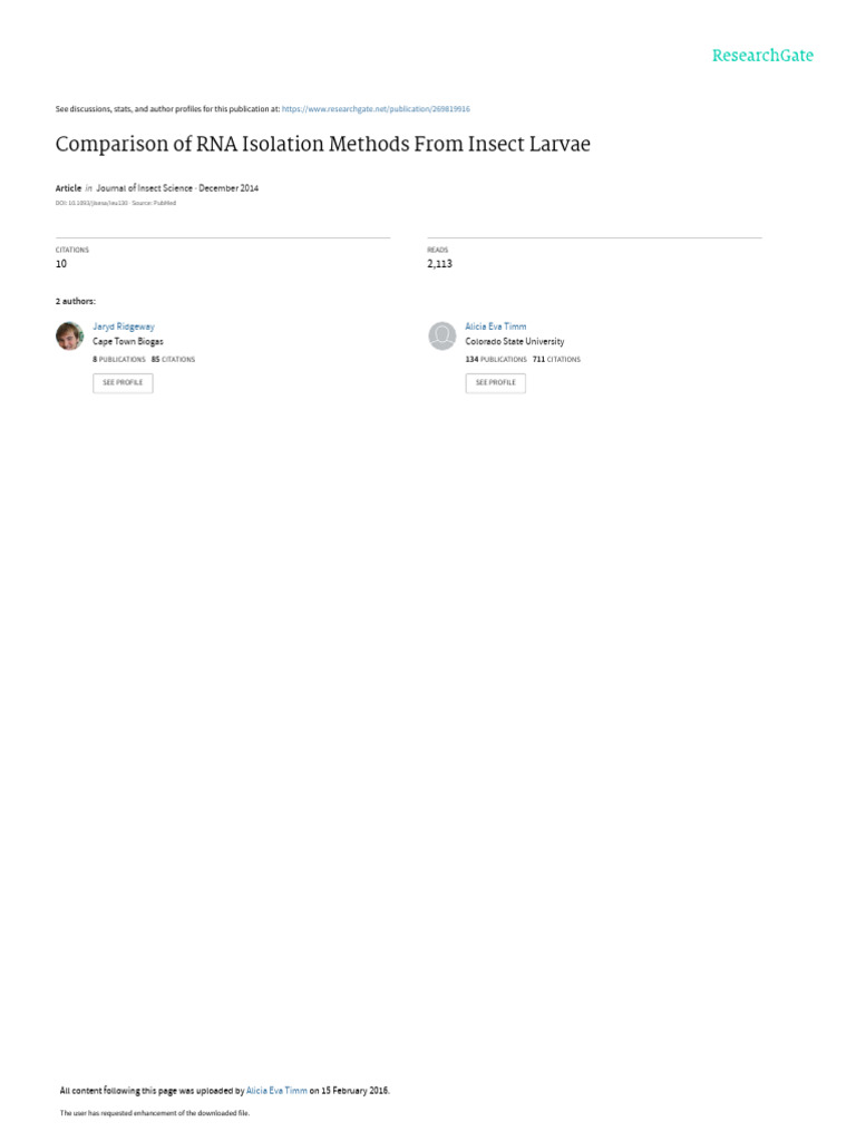 2014, Comparison of RNA Isolation Methods From Insect Larvae | PDF ...