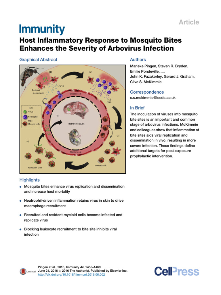 2016, Host Inflammatory Response to Mosquito Bites Enhances the ...