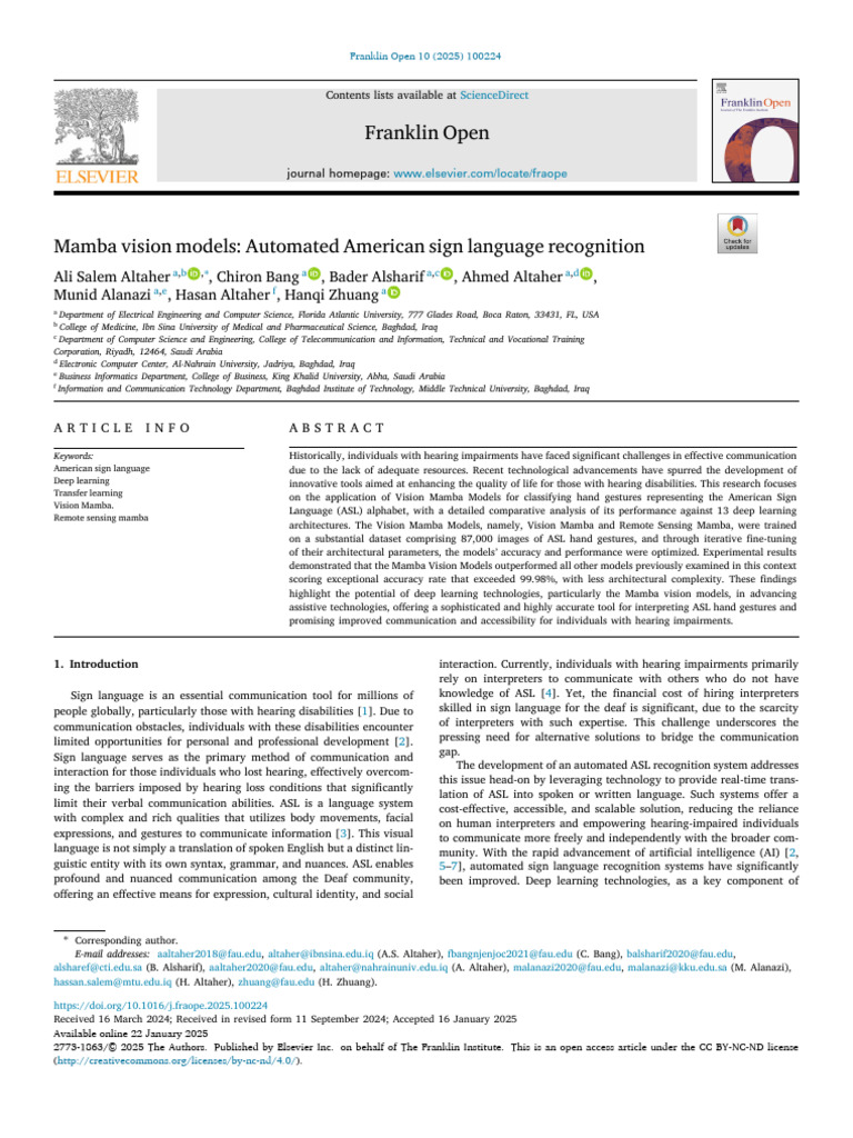 Mamba Vision Models Automated American Sign Language Recognition | PDF ...