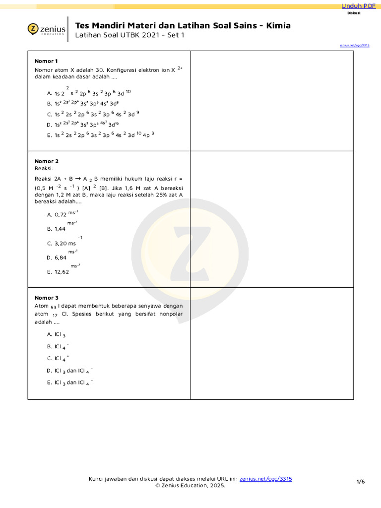 Latihan Soal UTBK 2021 - Set 1 - Zenius Education | PDF