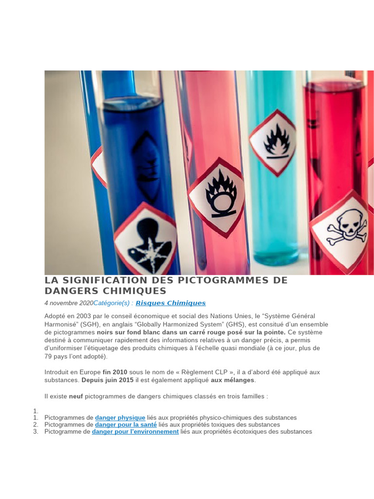 La signification des pictogrammes de dangers chimiques | PDF | Santé et ...