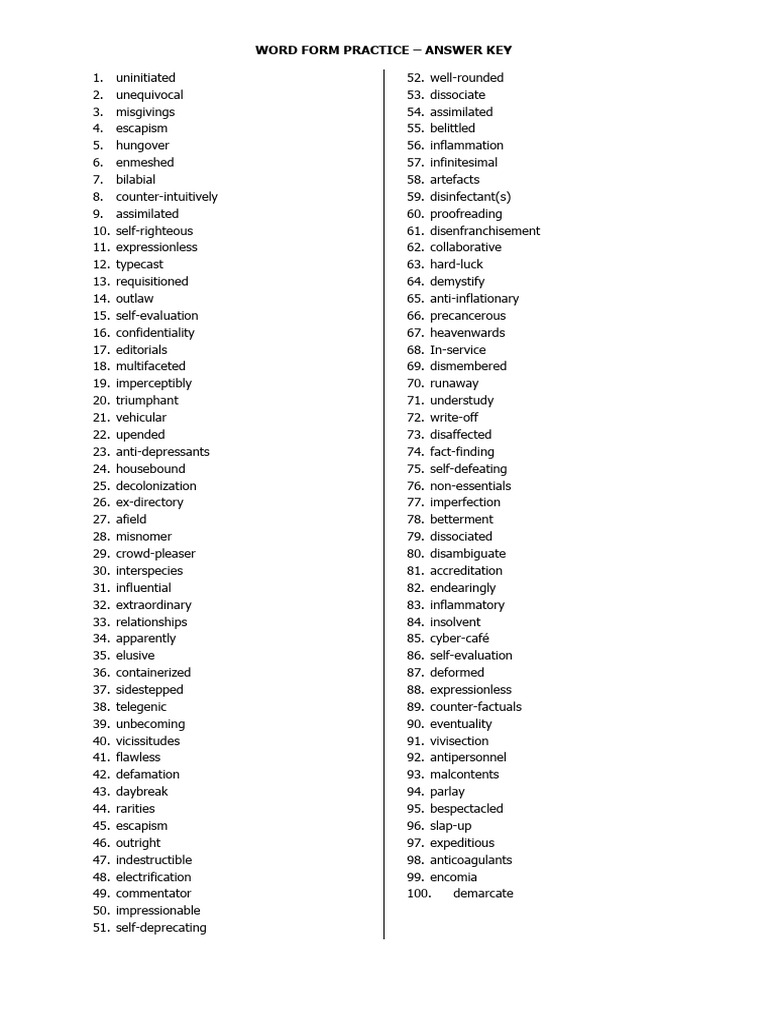WORD FORM - TRANSFORM PRACTICE | PDF