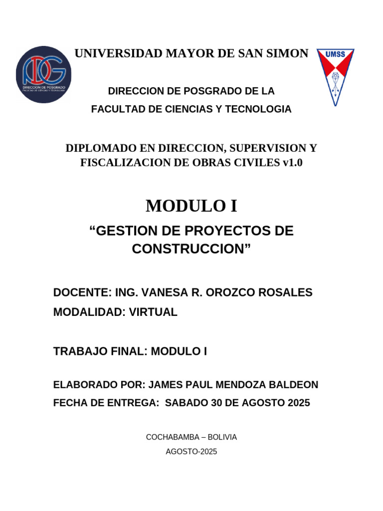 Trabajo Final Modulo I J Paul Mendoza B | PDF | Presupuesto | Planificación