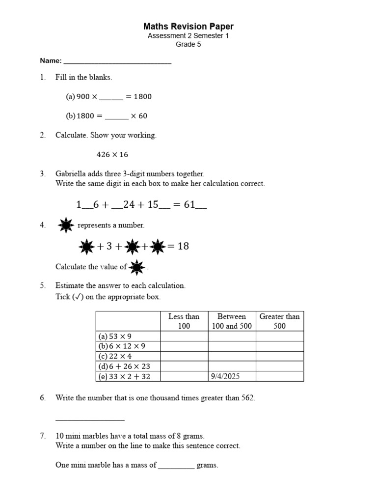 Math 5 Assessment Revision Paper | PDF | Chess Theory | Chess