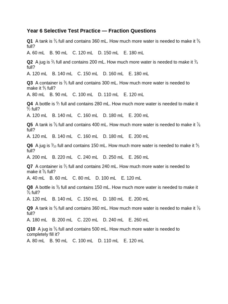 Selective Fraction Questions | PDF