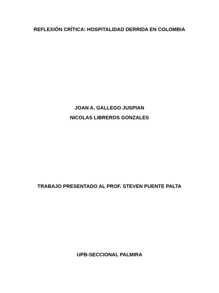 Hospitalidad Derrida | PDF | Tolerancia