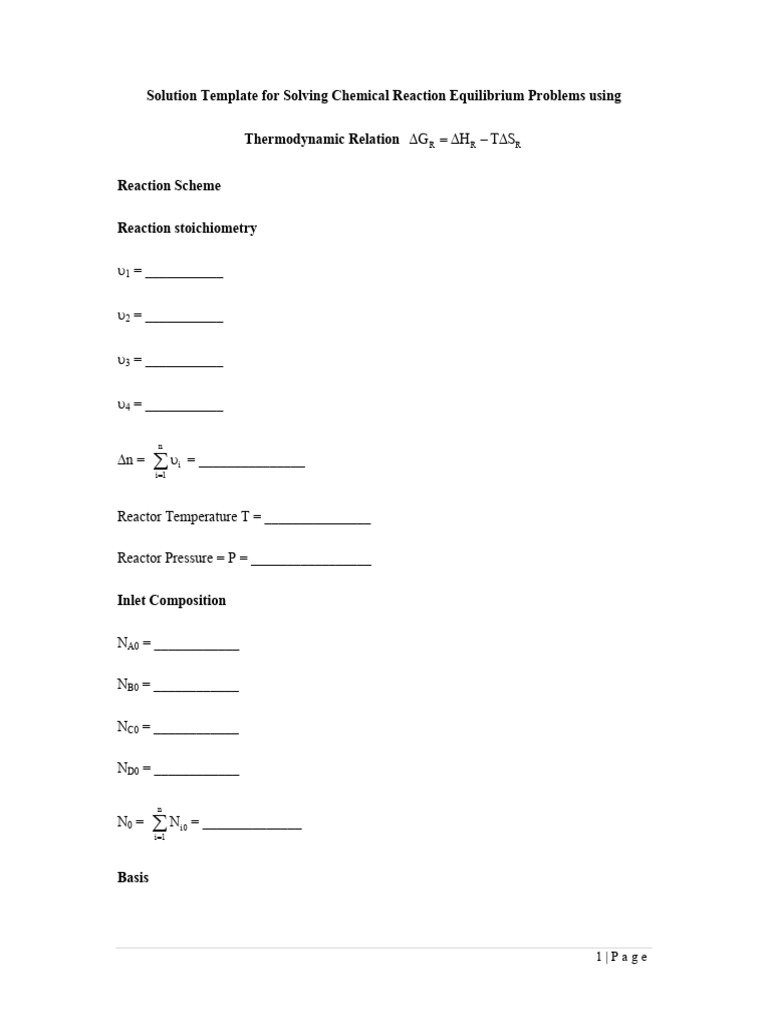 Chemical Equilibrium Solution Template | PDF