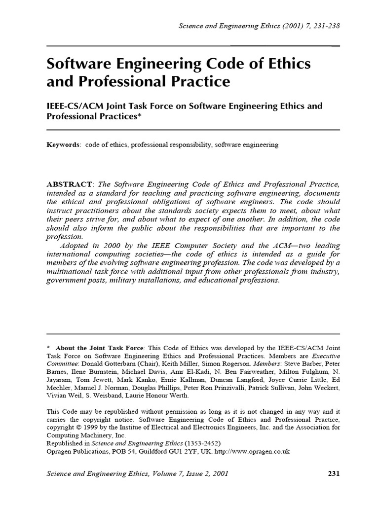 Software Engineering Code of Ethics See 2001 | PDF | Software ...