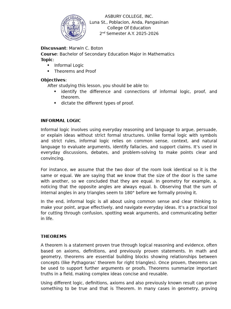 Modern Geom - Informal Logic | PDF | Mathematical Proof | Theorem