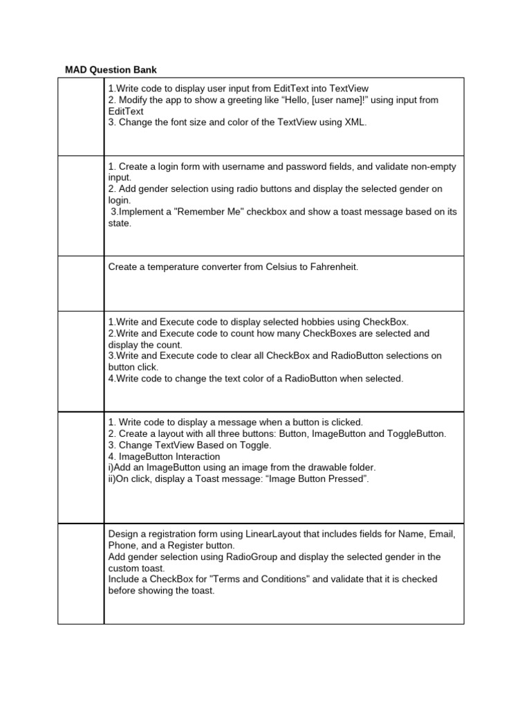 Question Bank MAD For Practical | PDF