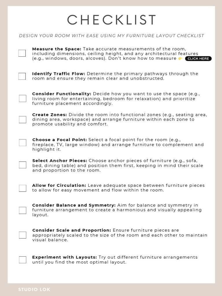 BONUSCHECKLISTFURNITURELAYOUTFLOORPLAN | PDF | Furniture | Room