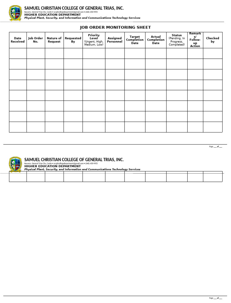 PPSICTS Job Order Monitoring Sheet | PDF