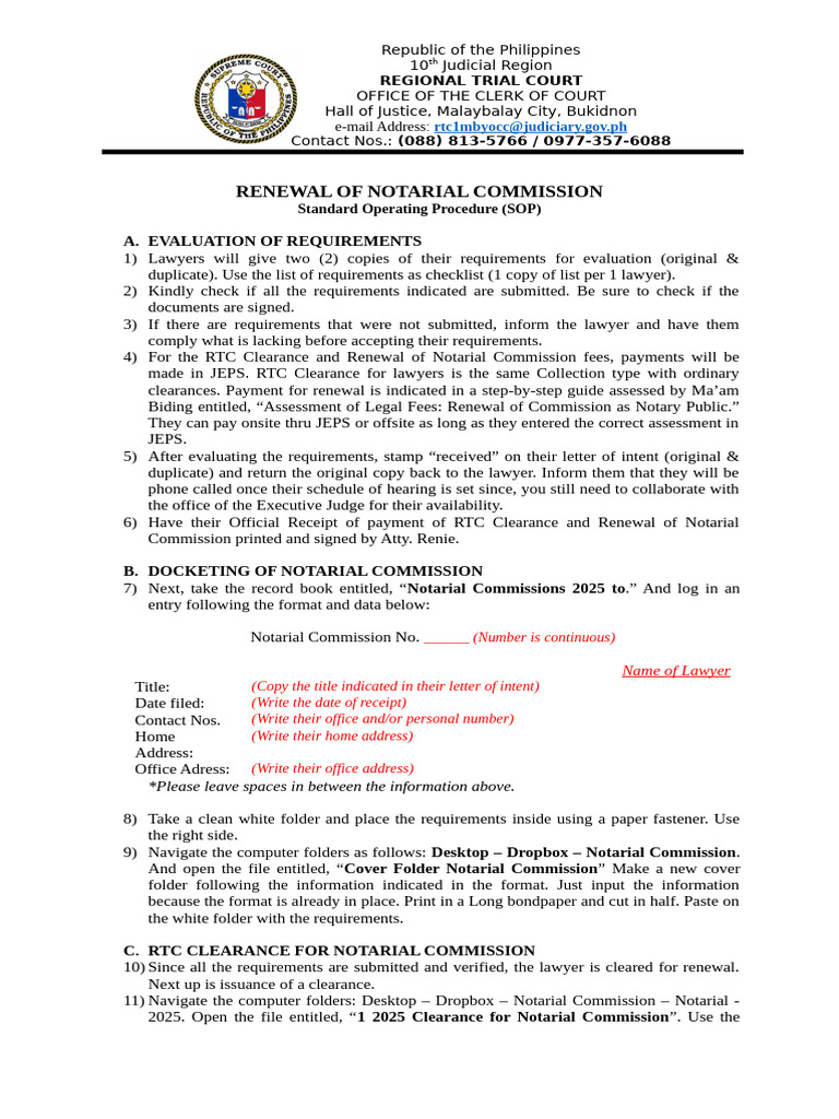 SOP_RENEWAL OF NOTARIAL COMMISSION | PDF | Lawyer