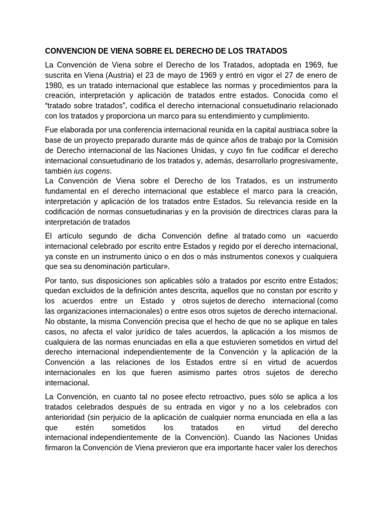 CONVENCION DE VIENA SOBRE EL DERECHO DE LOS TRATADOS | PDF | Tratado ...