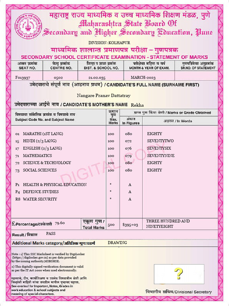 Class X Marksheet | PDF
