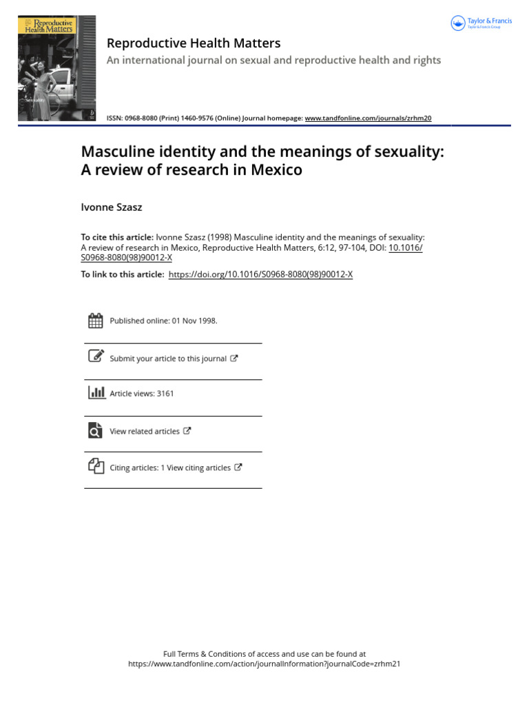 Masculine Identity and the Meanings of Sexuality a Review of Research ...